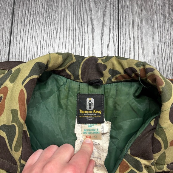 Vintage Thermo king Jacket Mens XL Duck Camo 70s Zip Hunting Hooded Talon Snap - Picture 5 of 10